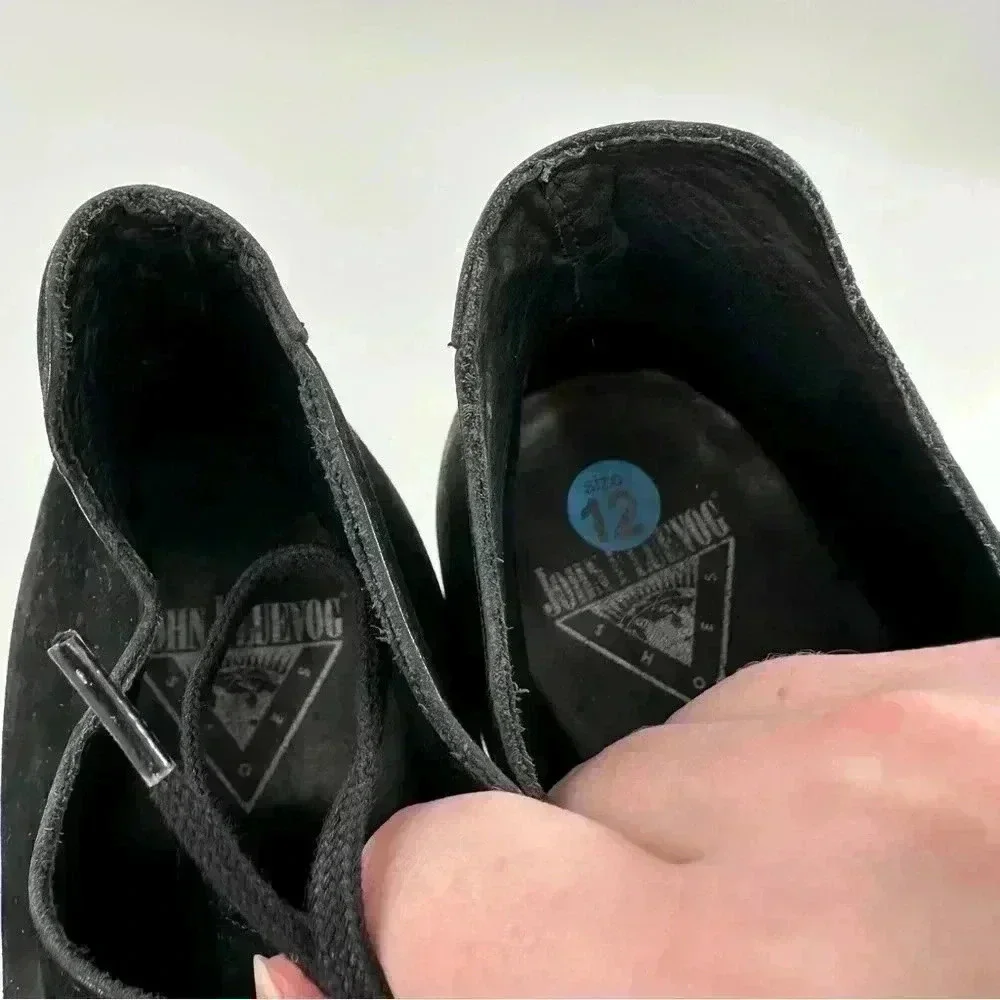 John Fluevog mens chukka boots size 12 black nubuck leather hipster grunge punk
